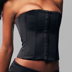 Guizio Black Satin Corset Top